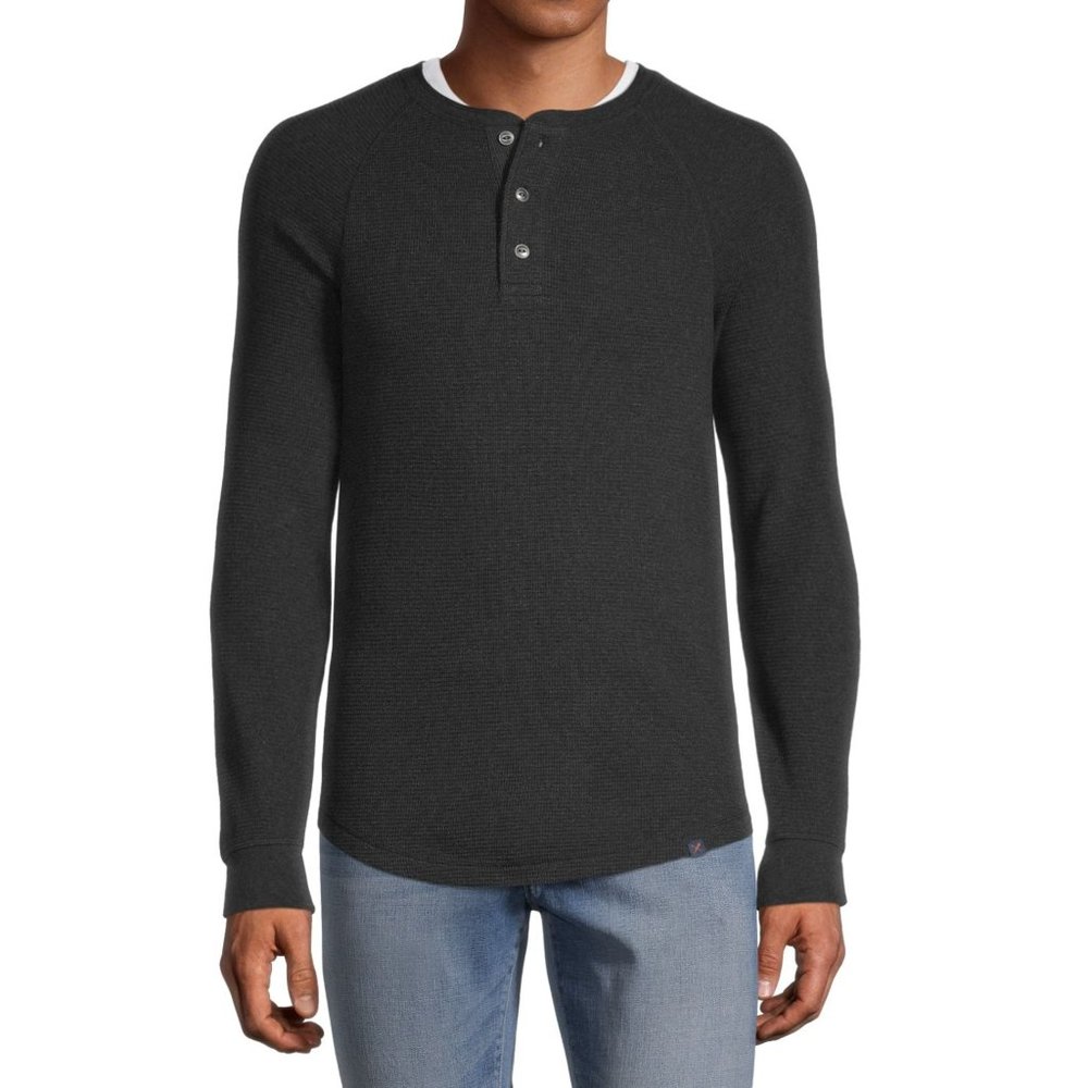 Denver Hayes Men's Long Sleeve Modern Fit Waffle Knit Raglan Henley Shirt 2XL